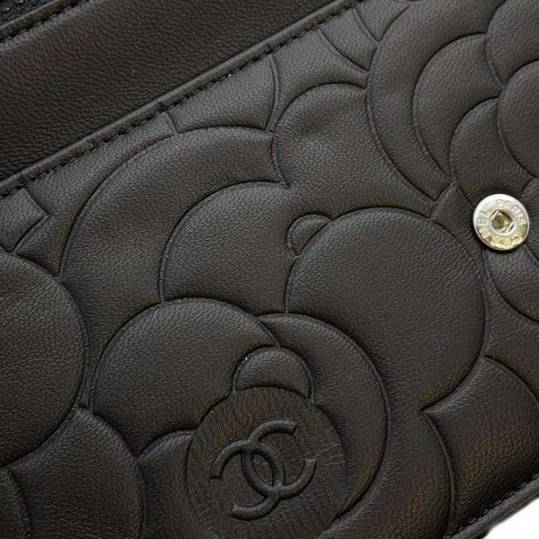 9719781 11 CHANEL Camellia Lambskin Chain Wallet Black