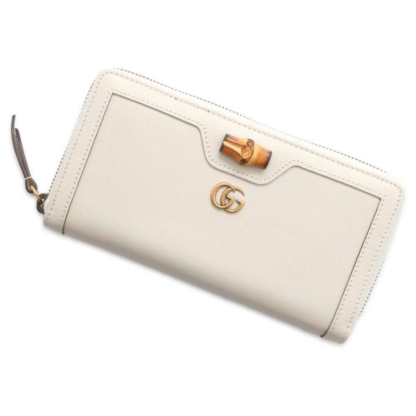 9720138 01 Gucci Diana Bamboo Long Wallet White