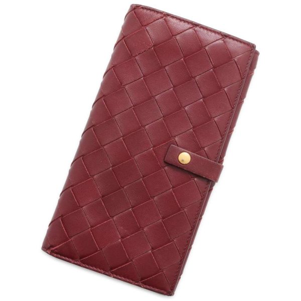 9720145 01 Bottega Veneta Intrecciato Long Wallet Red