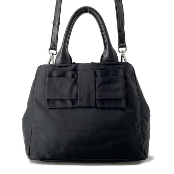 9720442 01 Prada Ribbon Nylon 2way Tote Bag Black