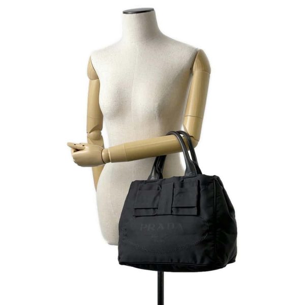 9720442 04 Prada Ribbon Nylon Tote Bag 2way Shoulder Bag Black