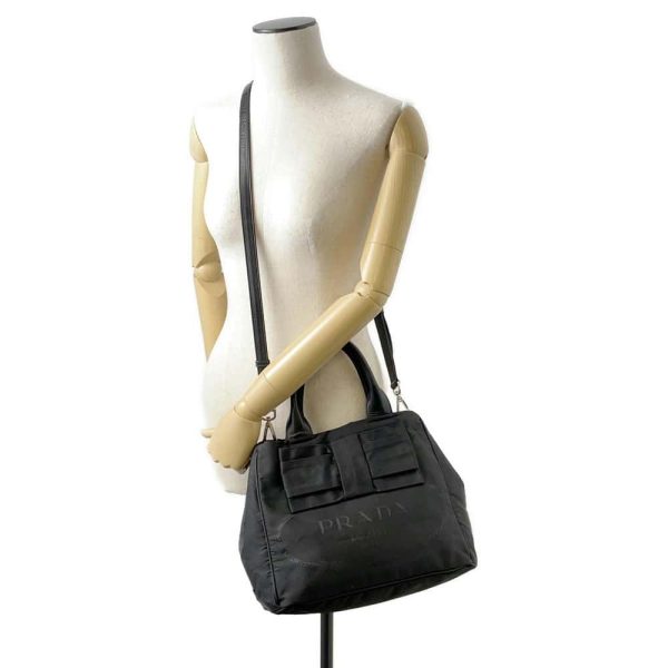 9720442 05 Prada Ribbon Nylon Tote Bag 2way Shoulder Bag Black