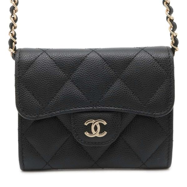 9722385 01 Chanel Cocomark Chain Wallet Wallet Matelasse Caviar Skin Black