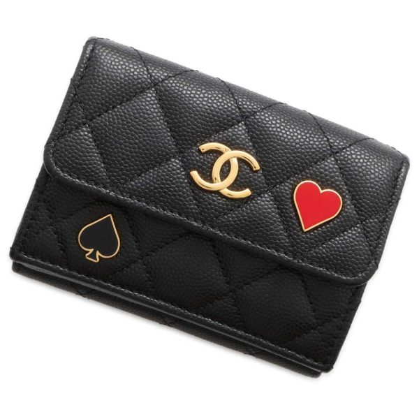 9726130 01 CHANEL Matelasse Small Flap Wallet Caviar Skin Black