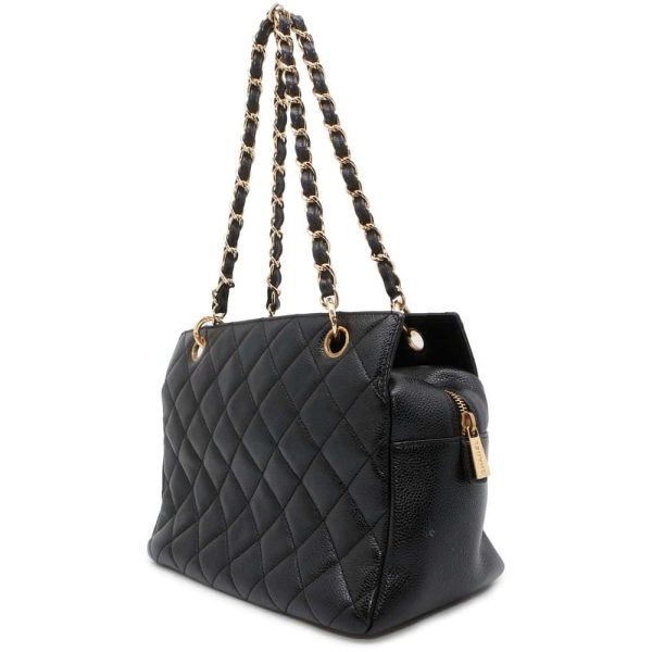 9728233 02 Chanel Chain Tote Bag Matelasse Caviar Skin Black