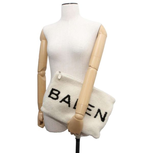 9732025 04 Balenciaga Shearling Pouch Clutch Bag White Black