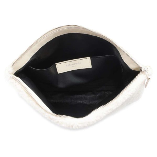 9732025 05 Balenciaga Shearling Pouch Clutch Bag White Black