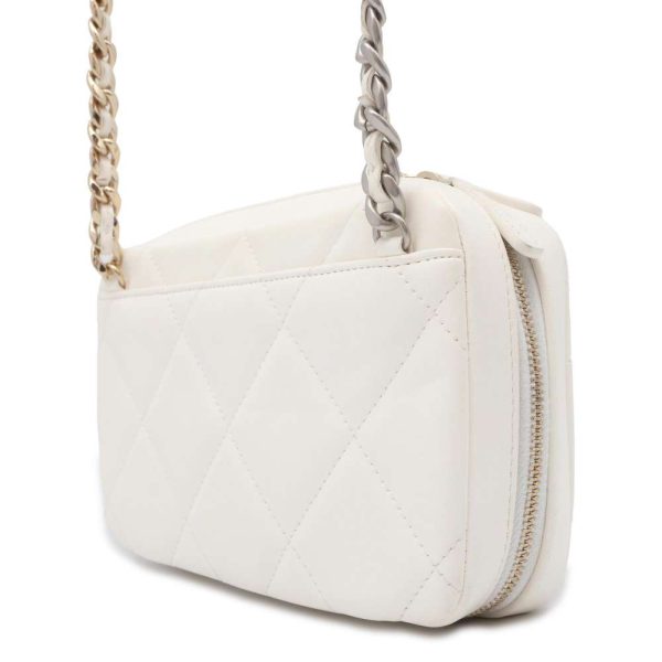 9733893 02 Chanel 19 Matelasse Coco Mark Lambskin Chain Shoulder Bag White