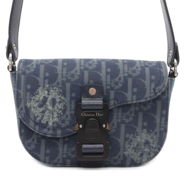 9733909 01 Christian Dior Oblique Saddle Tears Cotton Denim Shoulder Bag