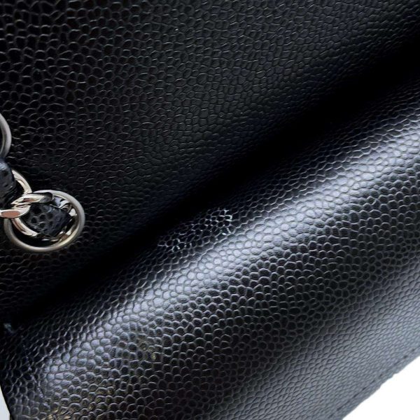 9733947 09 Chanel Double Chain Shoulder Bag Matelasse 25 Caviar Skin Black