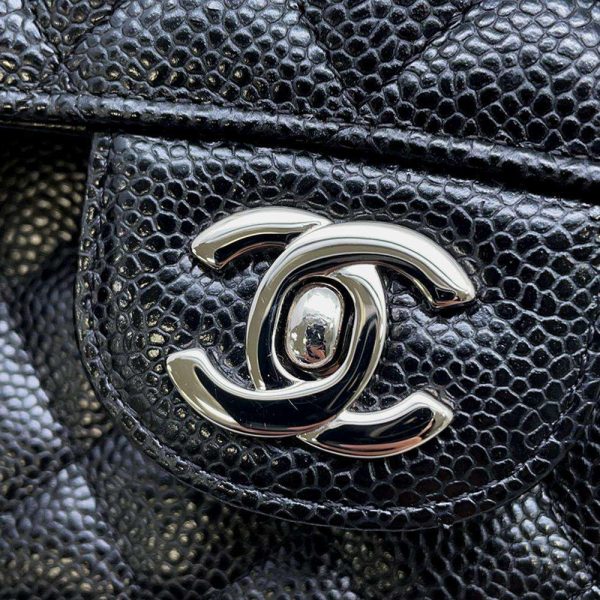 9733947 14 Chanel Double Chain Shoulder Bag Matelasse 25 Caviar Skin Black