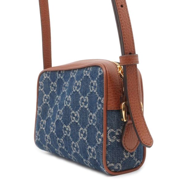 9734821 02 Gucci Ophidia GG Jacquard Denim Mini Shoulder Bag Blue