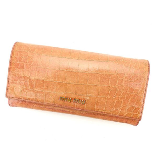 a1010 Miu Miu Long Wallet Long Wallet Crocodile Pink