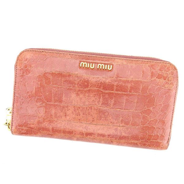 a1415 Miu Miu Long Wallet Crocodile Pink A1415S