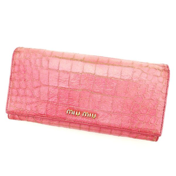 a1557 Miu Miu long wallet long wallet crocodile pink leather