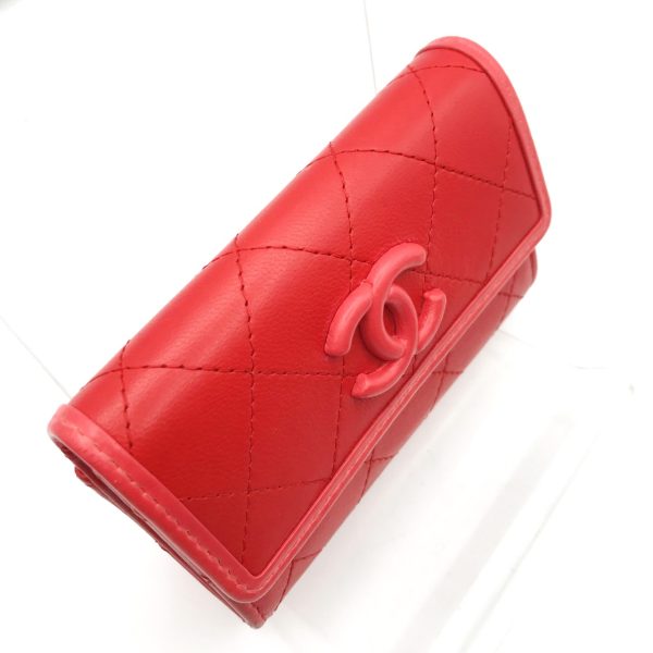 a2481 6 CHANEL Cocomark Matelasse Lambskin Case Wallet Red