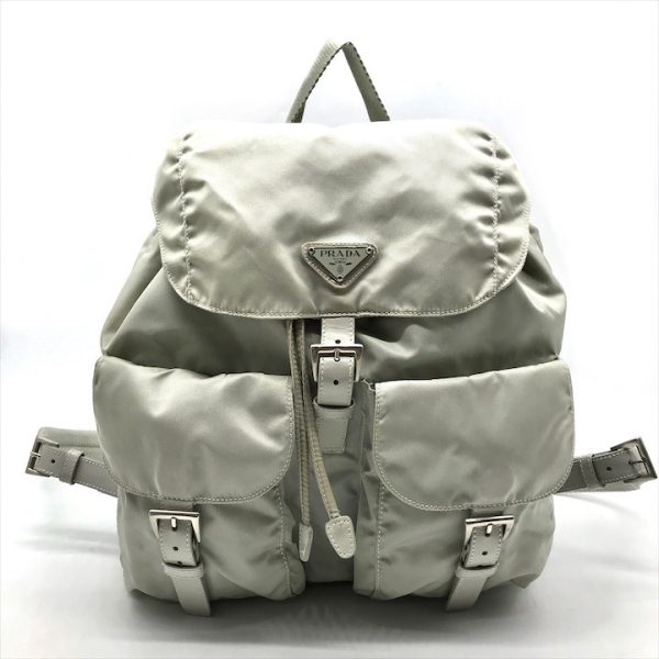 a3715 1 PRADA triangle Tessuto nylon double pocket backpack beige