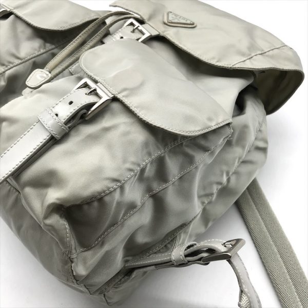 a3715 5 PRADA triangle Tessuto nylon double pocket backpack beige