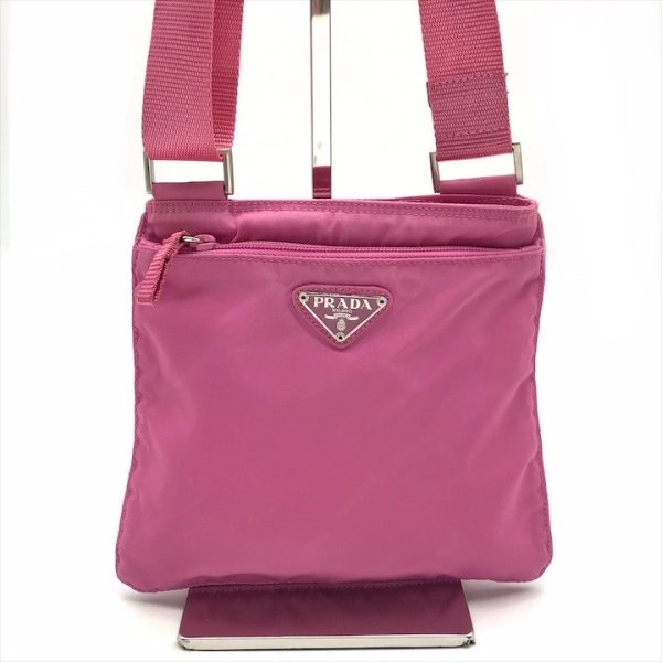 a4007 1 PRADA triangle plate shoulder bag nylon pink