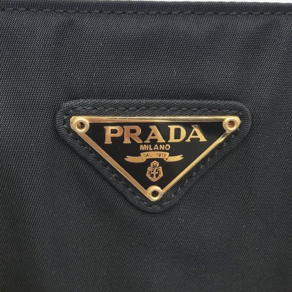 a4214 10 PRADA triangle plate chain hand bag nylon black a4214