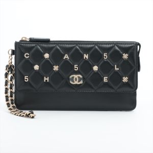 ap053447 0 Chanel Matelasse 25 Cocomark Lambskin Double Chain Bag Black