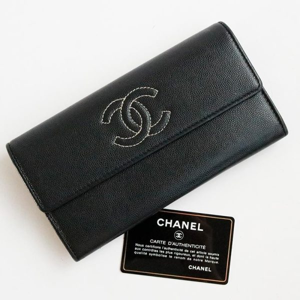 b2158416 CHANEL Cocomark BifLong Wallet Caviar Skin Black A50070