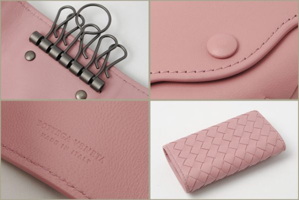 bv 187 15 2 Bottega Veneta Key Case Intrecciato Nappa Pink