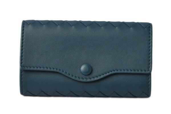 bv 19 062 8 Bottega Veneta Key Case Intrecciato Nappa Petrol Blue