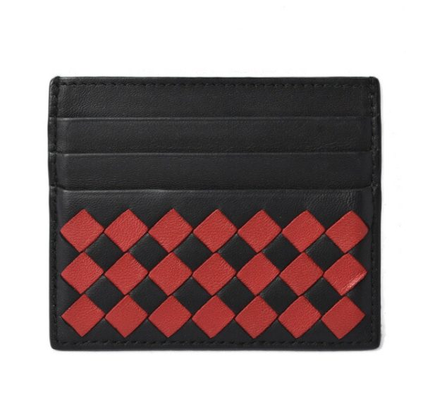 bv 200915 15 1 Bottega Veneta Card Case Intrecciato Nappa Black Red