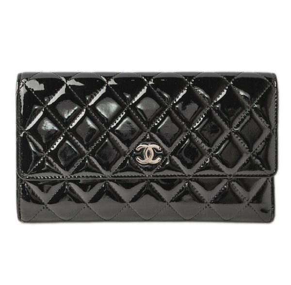 c 17 024 1 CHANEL Long Wallet Quilted Matelasse Patent Black