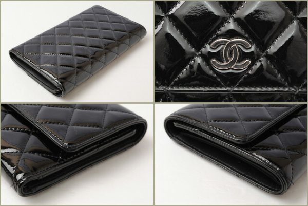 c 17 024 3 CHANEL Long Wallet Quilted Matelasse Patent Black