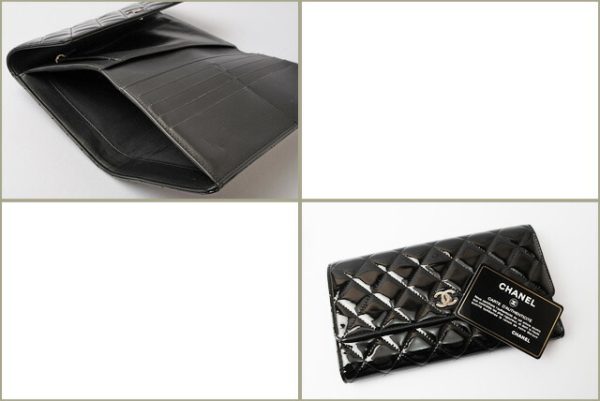 c 17 024 7 CHANEL Long Wallet Quilted Matelasse Patent Black