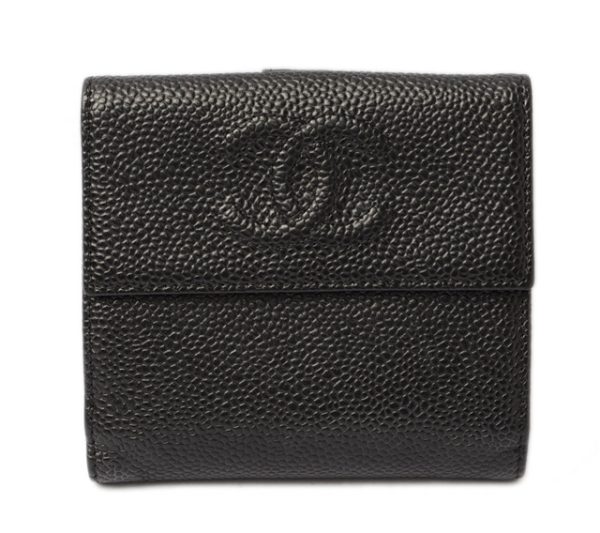 c 17 050 1 Chanel Folding Wallet Caviar Skin Black