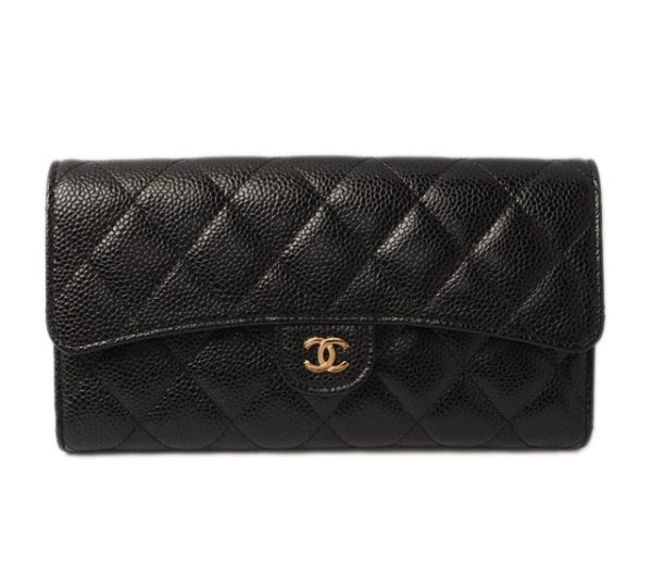 c 17 072 1 Chanel Quilted Wallet Long Caviar Skin Black