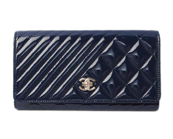 c 17 073 1 Chanel Chevron Wallet Long Patent Blue