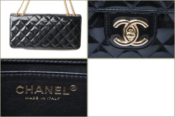 c 17 101 6 CHANEL Chain Shoulder Bag Patent Blue