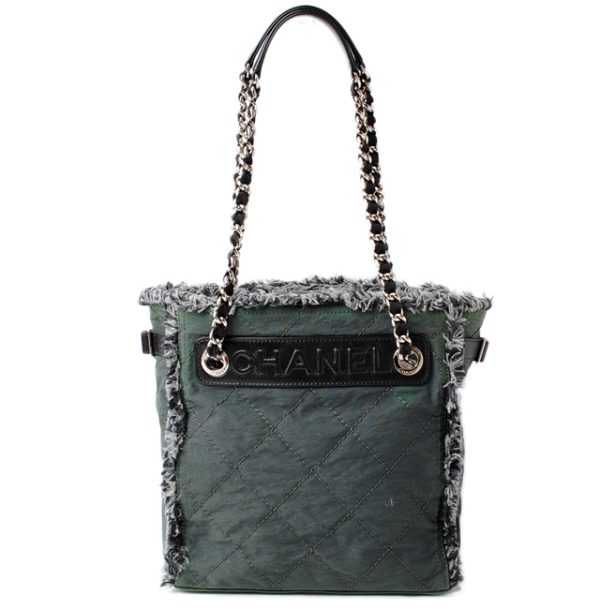 c 17 102 1 Chanel Quilted Chain Bag Nylon Green