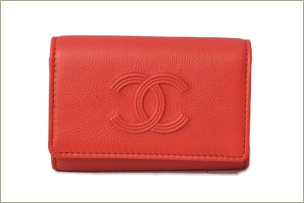 c 18 066 2 CHANEL Key Case Grained Calf Coral Red