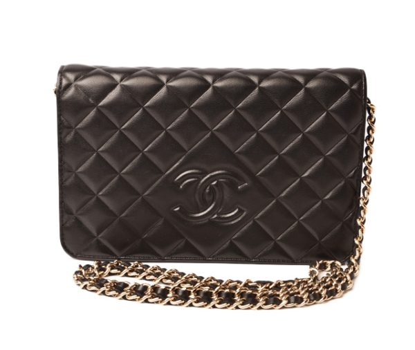 c 18 094 1 Chanel Long Wallet Chain Wallet Shoulder Bag Lambskin Black