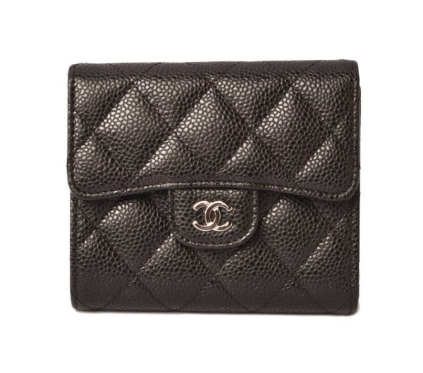 c 18 101 1 Chanel 3 FWallet Caviar Skin Black Bordeau