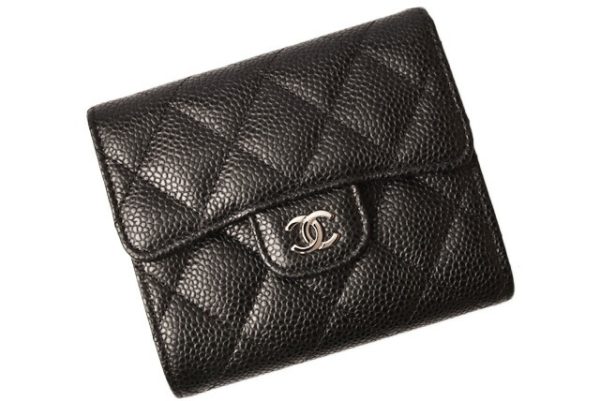 c 18 101 2 Chanel 3 FWallet Caviar Skin Black Bordeau