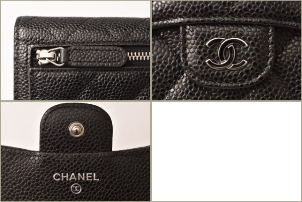 c 18 101 8 Chanel 3 FWallet Caviar Skin Black Bordeau