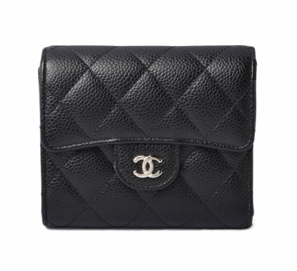 c 19 099 1 Chanel 3 FWallet Caviar Skin Black Bordeau