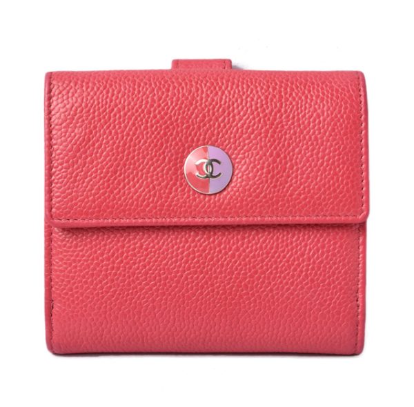 c 200915 9 1 Chanel Folding Wallet Bicolor Button Caviar Skin Rose Purple