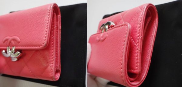 c1001631 009 Chanel Wallet Caviar Skin Half Coco Folding Wallet Matelasse Mini Wallet Salmon Pink Coin