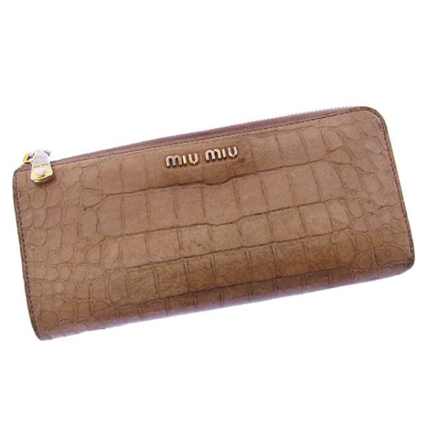 c1694 Miu Miu long wallet L shaped crocodile beige