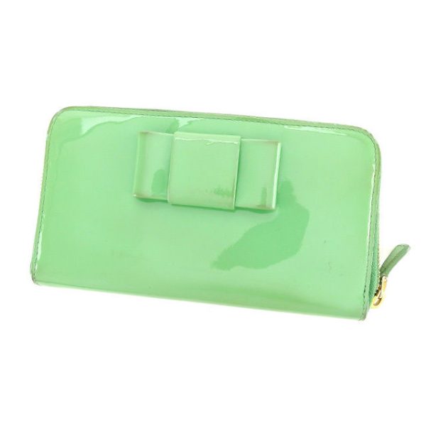 c1916 Miu Miu long wallet green ribbon motif