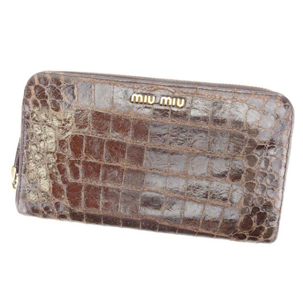 c2191 Miu Miu Long Wallet Crocodile Brown