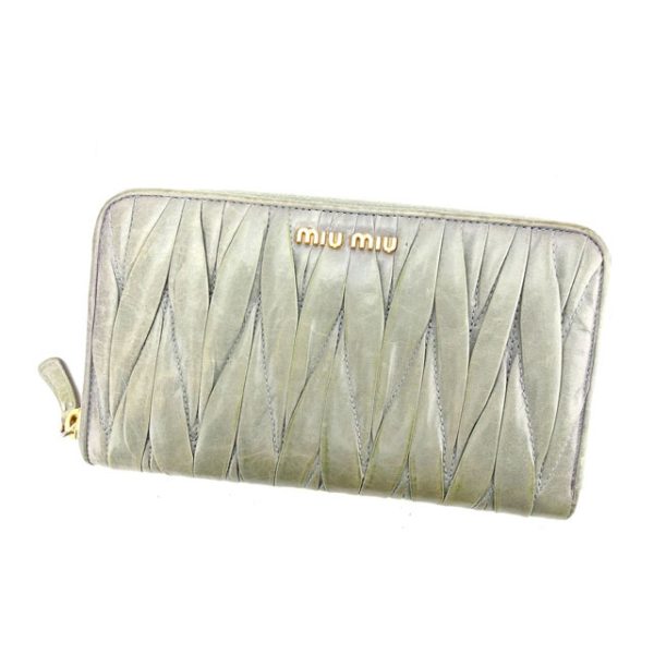 c2304 Miu Miu long wallet green calf leather