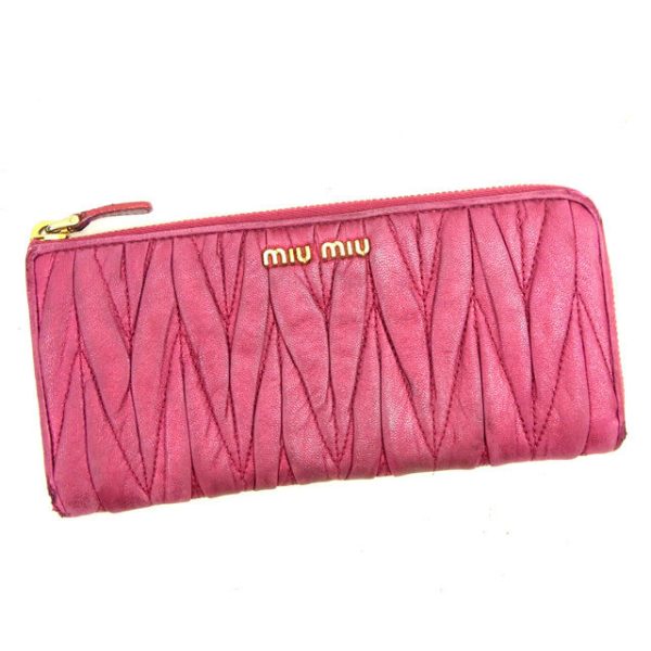 c2641 Miu Miu long wallet L shaped Matelasse pink C2641